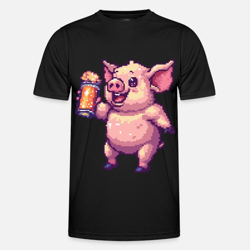 Schwein Pixel Bier Männer Funktions-T-Shirt