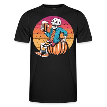 Skelett auf Kürbis - Biergenuss zu Halloween - Männer Funktions-T-Shirt - Schwarz - Vorne - AI Model Male 178 dark (178cm)