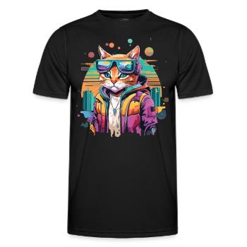 Feline Zukunft: Wenn Katzen die Cyberwelt erobern - Männer Funktions-T-Shirt - Schwarz - Vorne - AI Model Male 178 dark (178cm)