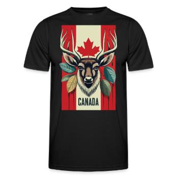 Cerf du Canada Feuille d’érable - T-shirt sport Homme - noir - Devant - AI Model Male 178 dark (178cm)