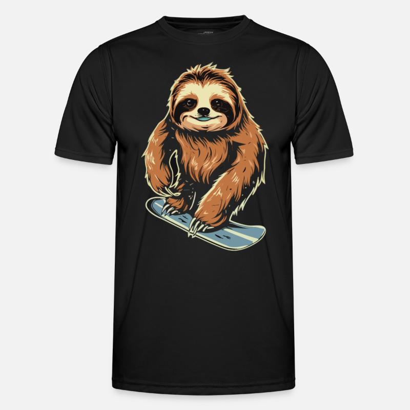 Snowboard Sloth: Coole Abfahrt - Männer Funktions-T-Shirt - Schwarz