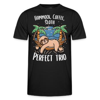 Relaxed coffee enjoyment: sloth style - Men's Functional T-Shirt - black - Front - AI Model Male 178 dark (178cm)