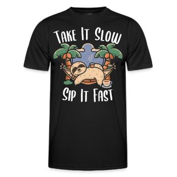 Kaffee-Pause: Faultier in Hängematte - Männer Funktions-T-Shirt - Schwarz - Vorne - AI Model Male 178 dark (178cm)