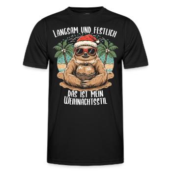 Weihnachtliche Gelassenheit: Faultier mit Stil - Männer Funktions-T-Shirt - Schwarz - Vorne - AI Model Male 178 dark (178cm)
