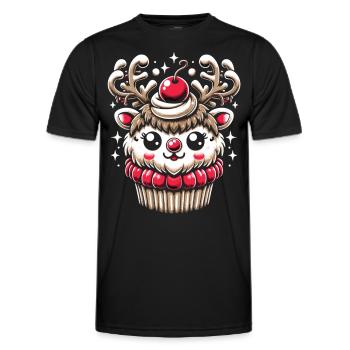 Reindeer Delicacy: Sweet Christmas Cupcake - Men's Functional T-Shirt - black - Front - AI Model Male 178 dark (178cm)