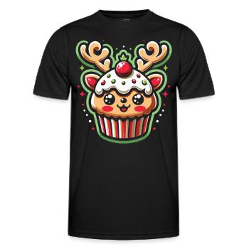 Frohes Fest: Cupcake im Rentiergewand - Männer Funktions-T-Shirt - Schwarz - Vorne - AI Model Male 178 dark (178cm)