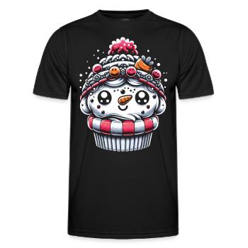 Frostiger Genuß Weihnachtlicher Schneemann Cupcake - Männer Funktions-T-Shirt - Schwarz - Vorne - AI Model Male 178 dark (178cm)