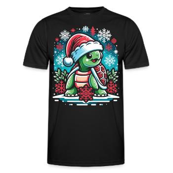 Frohes Fest Schildkröte: Weihnachtsmützenfreude - Männer Funktions-T-Shirt - Schwarz - Vorne - AI Model Male 178 dark (178cm)