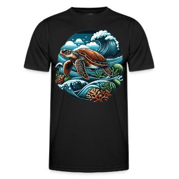 Meeresleben Schildkröte: Ozeanwellen und Korallen - Männer Funktions-T-Shirt - Schwarz - Vorne - AI Model Male 178 dark (178cm)