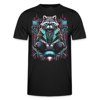 Raton laveur à la lumière des néons : Cyberpunk - T-shirt sport Homme - noir - Devant - AI Model Male 178 dark (178cm)