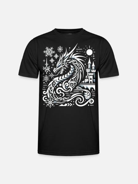 Eisdrache im Schneeglanz - Männer Funktions-T-Shirt - Schwarz