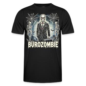 T-shirt d’Halloween zombie de bureau – Squelette en costume - T-shirt sport Homme - noir - Devant - AI Model Male 178 dark (178cm)