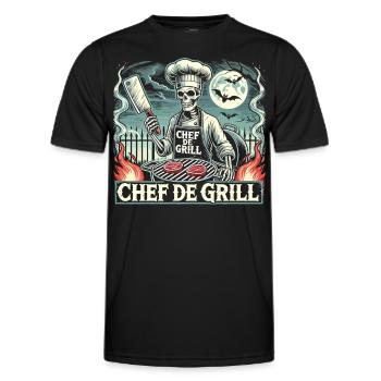 Skeleton Chef at the Grill Halloween – Chef de Grill - Men's Functional T-Shirt - black - Front - AI Model Male 178 dark (178cm)