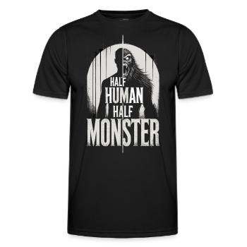 Demi-humain mi-monstre - T-shirt loup-garou monstre - T-shirt sport Homme - noir - Devant - AI Model Male 178 dark (178cm)