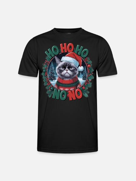 Rolig katt i jultröja – Presentidé - Funktions-T-shirt herr - svart