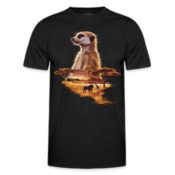 Erdmännchen in der Savanne – Afrikanische Wildlife - Männer Funktions-T-Shirt - Schwarz - Vorne - AI Model Male 178 dark (178cm)