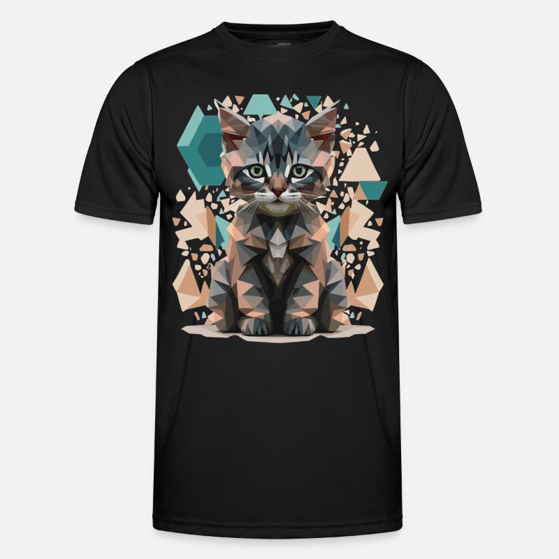 Low-Poly Katzen Kunst - Männer Funktions-T-Shirt - Schwarz