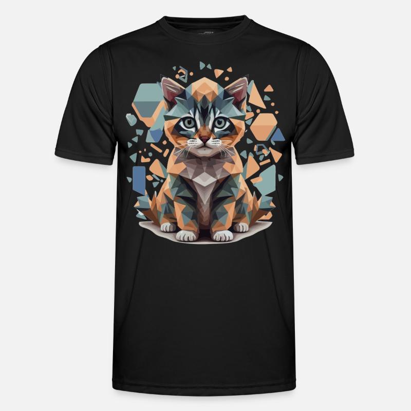 Polygon Katze Low-Poly - Männer Funktions-T-Shirt - Schwarz