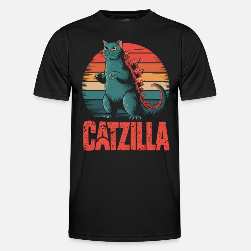 Monsterkatze im Retro-Stil - Catzilla - Männer Funktions-T-Shirt - Schwarz