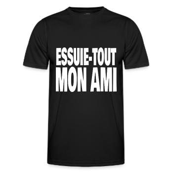 essuie-tout mon ami - T-shirt sport Homme - noir - Devant - AI Model Male 178 dark (178cm)