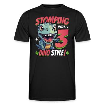 T-Rex Turning 3 Stomping into 3rd Dino Style Bday - Men's Functional T-Shirt - black - Front - AI Model Male 178 dark (178cm)