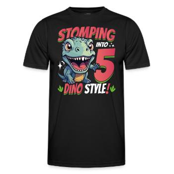 T-Rex Turning 5: Stomping into 5th Dino Style Bday - Men's Functional T-Shirt - black - Front - AI Model Male 178 dark (178cm)
