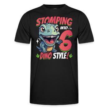 T-Rex Turning 6: Stomping into 6th Dino Style Bday - Men's Functional T-Shirt - black - Front - AI Model Male 178 dark (178cm)