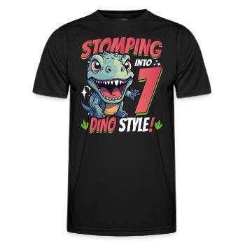 T-Rex Turning 7: Stomping into 7th Dino Style Bday - Men's Functional T-Shirt - black - Front - AI Model Male 178 dark (178cm)
