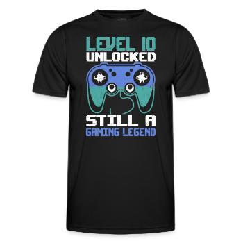 Level 10 Unlocked Still a Gaming Legend Birthday - Männer Funktions-T-Shirt - Schwarz - Vorne - AI Model Male 178 dark (178cm)