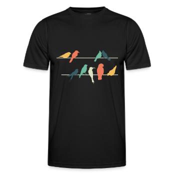 Bunte Vögel auf Drähten sitzend Niedlich Vogel - Männer Funktions-T-Shirt - Schwarz - Vorne - AI Model Male 178 dark (178cm)