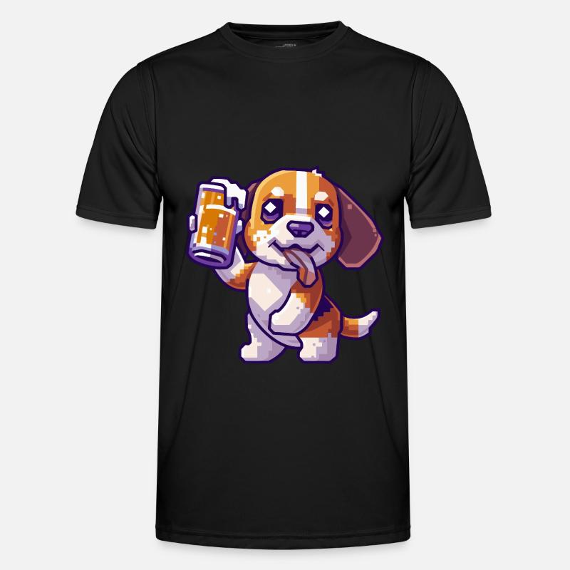 Beagle Hunde Pixel Bier - Männer Funktions-T-Shirt - Schwarz