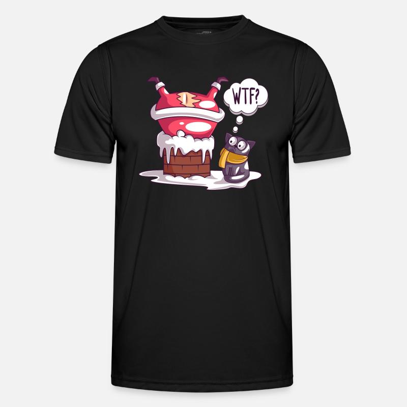Cheminée du Père Noël Chat Émerveillé WTF T-shirt sport Homme