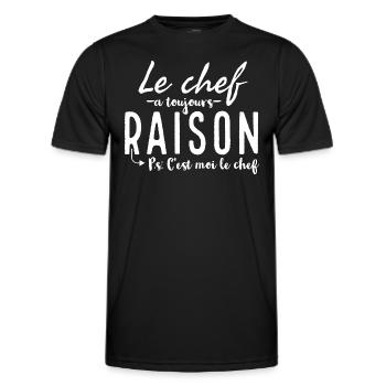 Le chef à toujours raison. Ps: c'est moi le chef. - T-shirt sport Homme - noir - Devant - AI Model Male 178 dark (178cm)