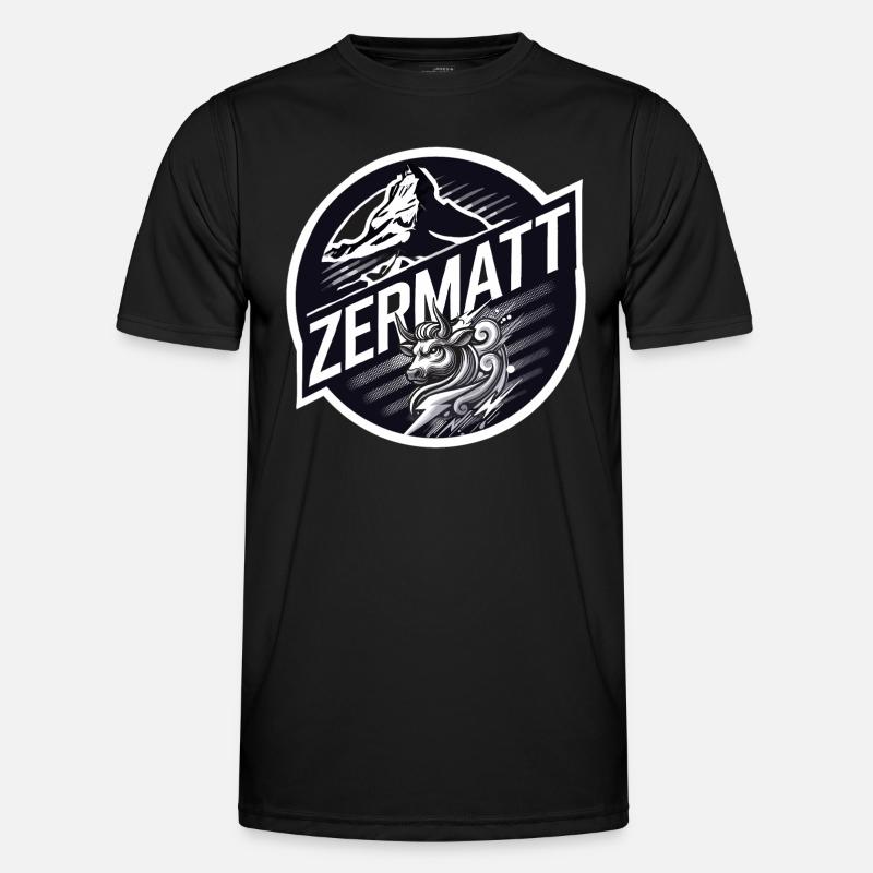 Zermatt, Eringerkuh, Eringer - Männer Funktions-T-Shirt - Schwarz