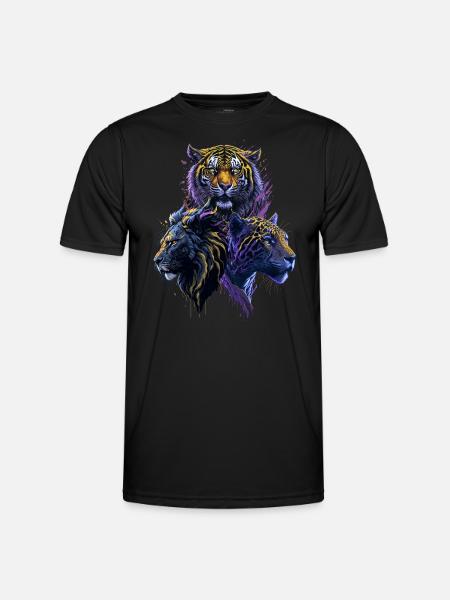 The Mighty Trio: Tiger, Lion, and Jaguar - Men's Functional T-Shirt - black