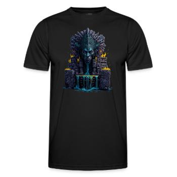 Mayan Head Totem Statue with Water and Fire Elemen - Men's Functional T-Shirt - black - Front - AI Model Male 178 dark (178cm)