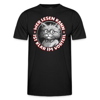 Wer lesen kann ist klar im Vorteil, Katze Brille - Männer Funktions-T-Shirt - Schwarz - Vorne - AI Model Male 178 dark (178cm)