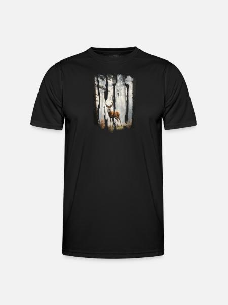 Triptych Deer in Misty Woods - Men's Functional T-Shirt - black