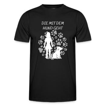 DIE MIT DEM HUND GEHT GASSI HUNDE SPRUCH GESCHENK - Männer Funktions-T-Shirt - Schwarz - Vorne - AI Model Male 178 dark (178cm)