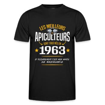 Apiculteur né en 1963 / naissance humour - T-shirt sport Homme - noir - Devant - AI Model Male 178 dark (178cm)