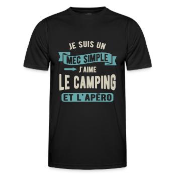 Un mec simple, camping et apéro - T-shirt sport Homme - noir - Devant - AI Model Male 178 dark (178cm)