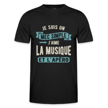 Un mec simple, musique et apéro - T-shirt sport Homme - noir - Devant - AI Model Male 178 dark (178cm)