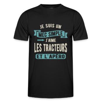 Un mec simple, tracteurs et apéro - T-shirt sport Homme - noir - Devant - AI Model Male 178 dark (178cm)