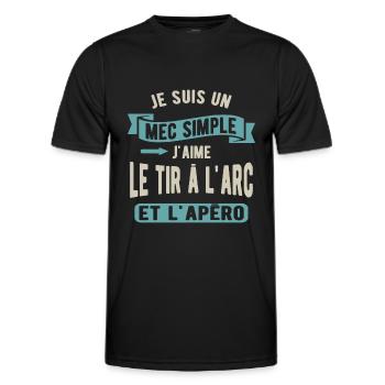 Un mec simple, tir à l'arc et apéro - T-shirt sport Homme - noir - Devant - AI Model Male 178 dark (178cm)
