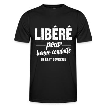 libéré pour bonne conduite en état d'ivresse - T-shirt sport Homme - noir - Devant - AI Model Male 178 dark (178cm)