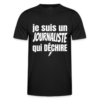 journaliste qui déchire - T-shirt sport Homme - noir - Devant - AI Model Male 178 dark (178cm)