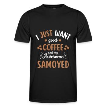 Samoyed Coffee Dog Cafe - Men's Functional T-Shirt - black - Front - AI Model Male 178 dark (178cm)