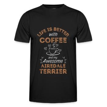Airedale Terrier Coffee Dog Cafe - Men's Functional T-Shirt - black - Front - AI Model Male 178 dark (178cm)