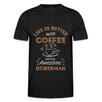 Doberman Coffee Dog Cafe - Men's Functional T-Shirt - black - Front - AI Model Male 178 dark (178cm)