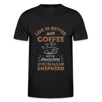 Australian Shepherd Coffee Dog Cafe - Men's Functional T-Shirt - black - Front - AI Model Male 178 dark (178cm)